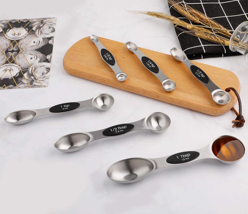 forkmannie Magnetic Measuring Spoons Set of 6 Stainless Steel Dual Sided Stackable Teaspoon for Measuring Dry and Liquid Ingredients - Image 4